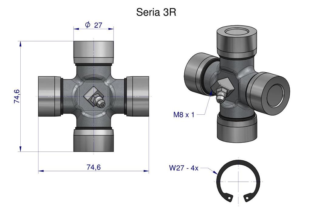 Krzyżak Wału 27X74.6 Seria 3R Waryński W219401