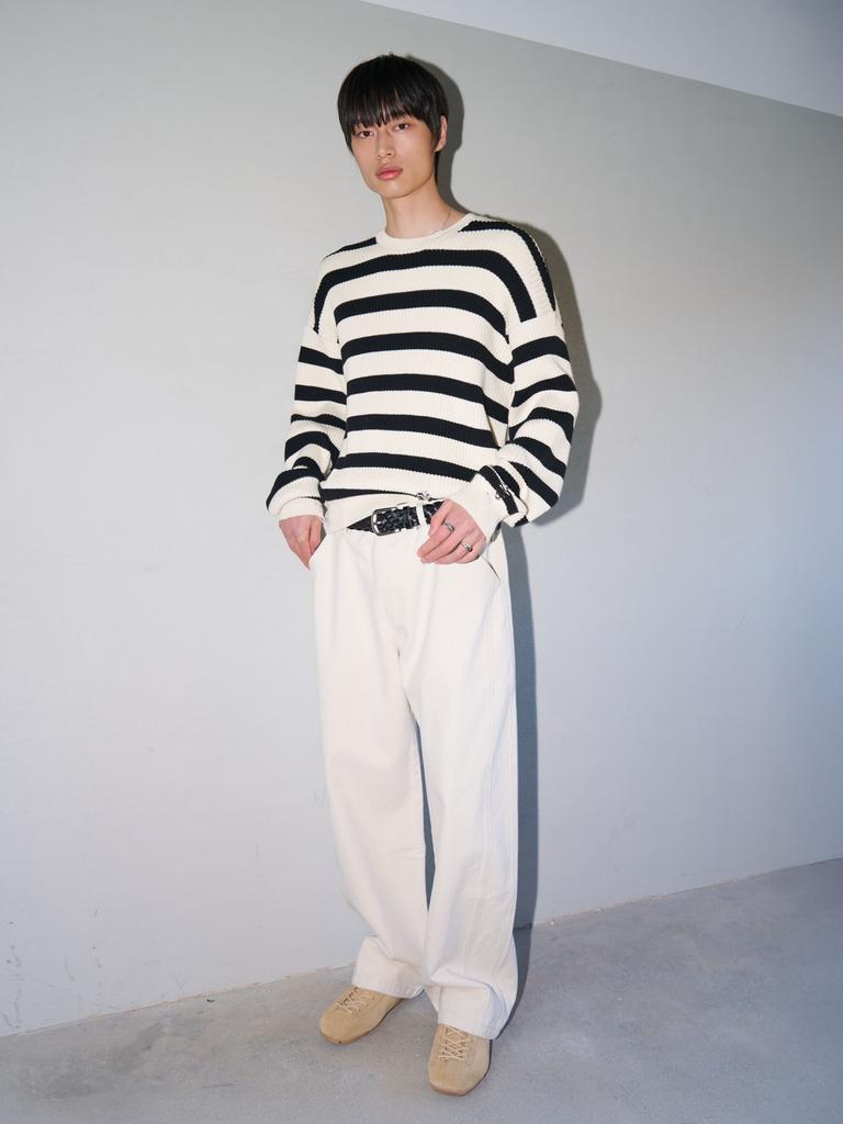 GENERALIDEA Man Striped Cotton Crewneck Knit [Ivory] / Gf1Mkp004
