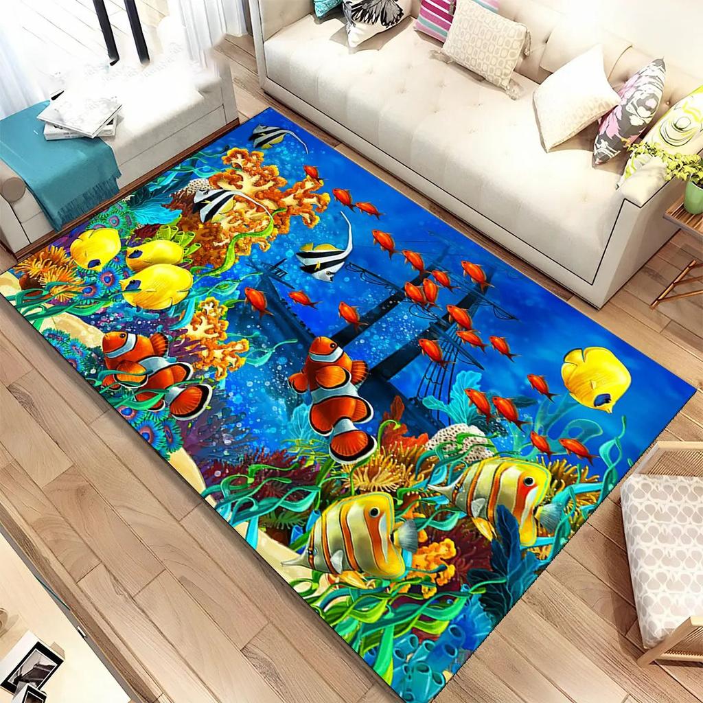 3D Meeresboden Unterwasserwelt Teppich Wohnzimmer Dekoration Schmutzabweisend Schlafzimmer Sofa Couchtisch Bereichsteppiche Waschbare Fußmatte