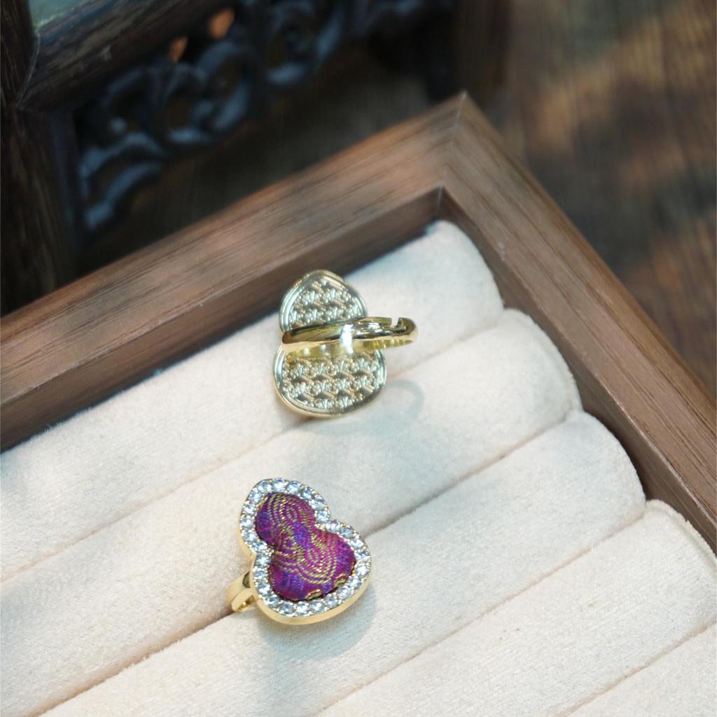 Zinc Alloy Fabric Ring: Jiukai Song Brocade Ding Sheng Pattern, Handmade