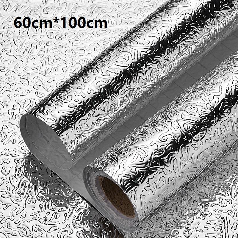

Kitchen Oil-Proof Self Adhesive Stickers Anti Fouling High Temperature Waterproof Aluminum Foil Wallpaper Cabinet Contact Papers 1M срібний