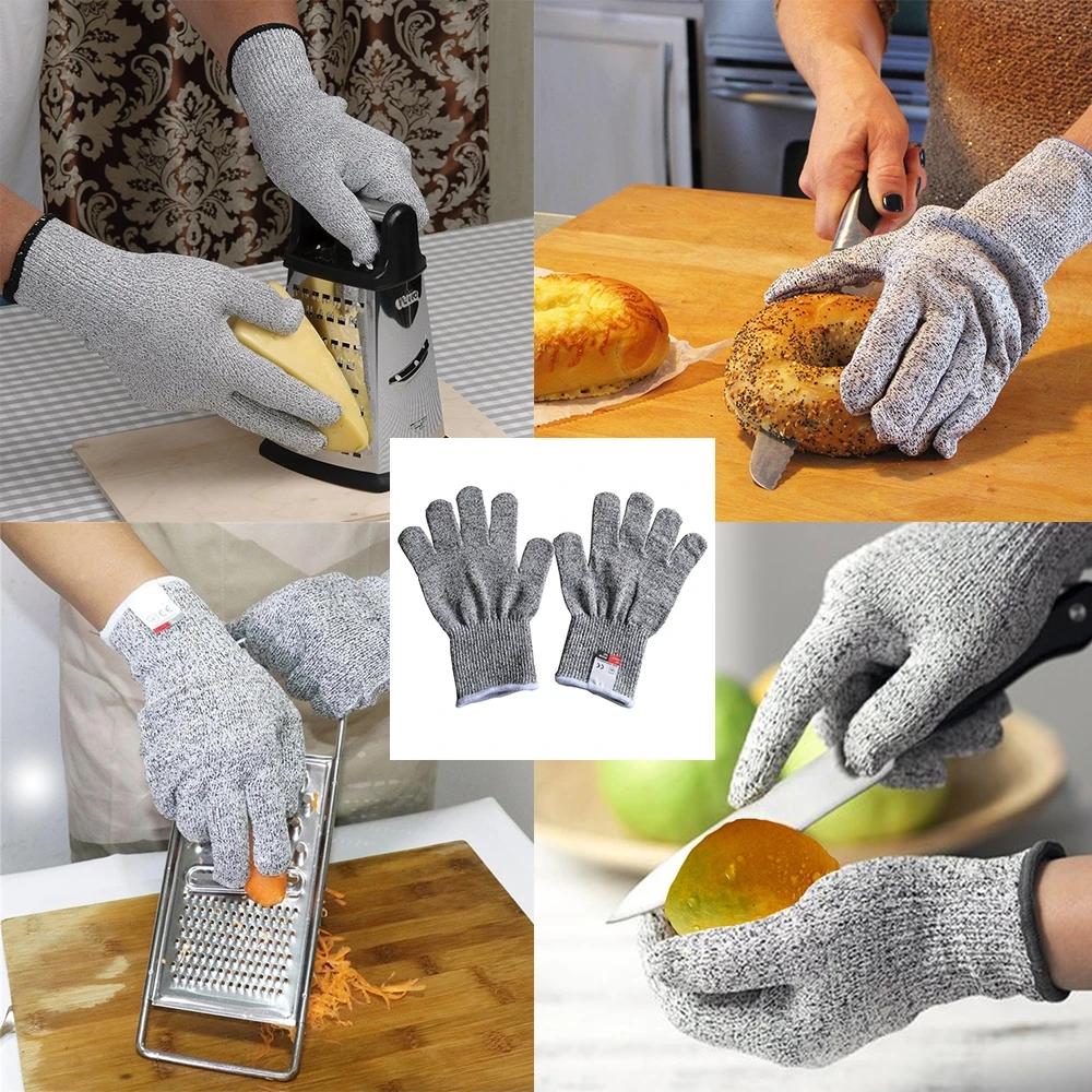 Anti Cut Proof Gloves 1Pair Grey Black HPPE EN388 ANSI Anti-cut Level 5 Safety Work Gloves Thickness Cut Resistant Gloves Tools
