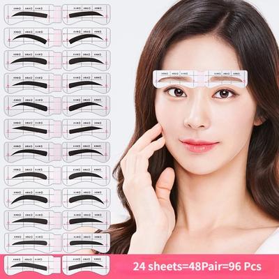24 Sheets Lazy Quick Eyebrow Stickers Card Template Aids Guide Tattoos Makeup Tools Adjustable.