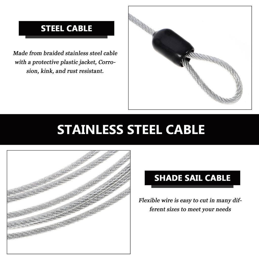 3Pcs Wire Rope 2M Braided Stainless Steel Cable Corrosion Resistant Flexible Hard Sturdy for Cable Railing Picture Hanging Crimp