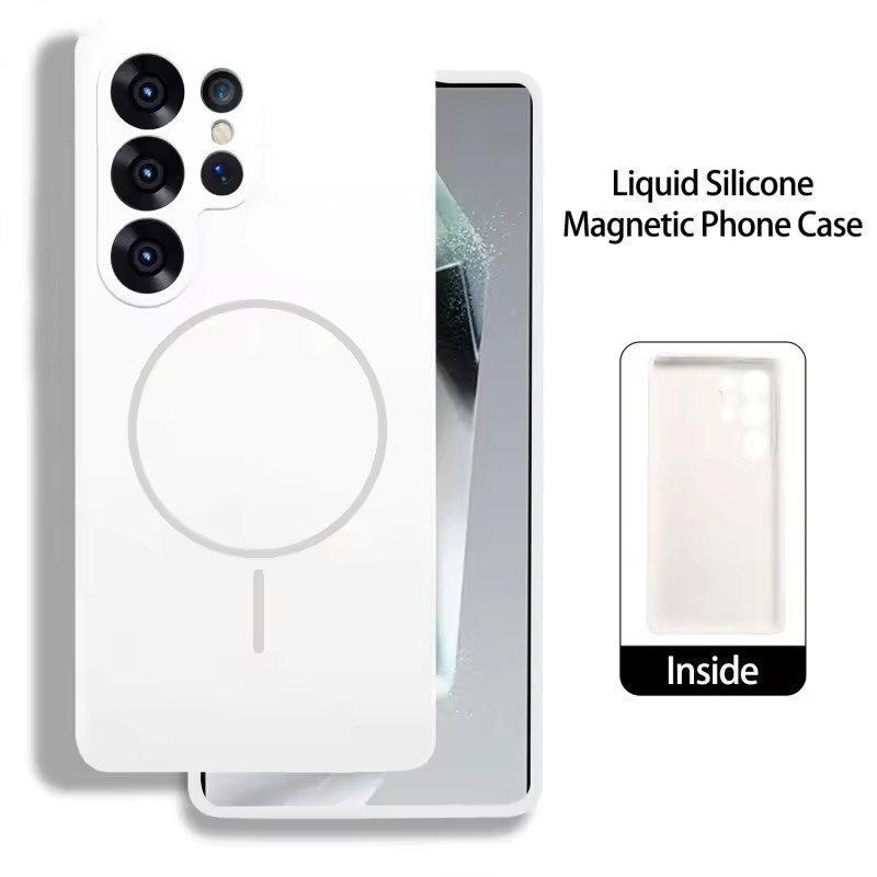 

Магнитный жидкий силиконовый чехол для Samsung Galaxy S25/S24/S23 Plus/Ultra - мягкий бампер с поддержкой беспроводной зарядки MagSafe Samsung S25 Ultra белый