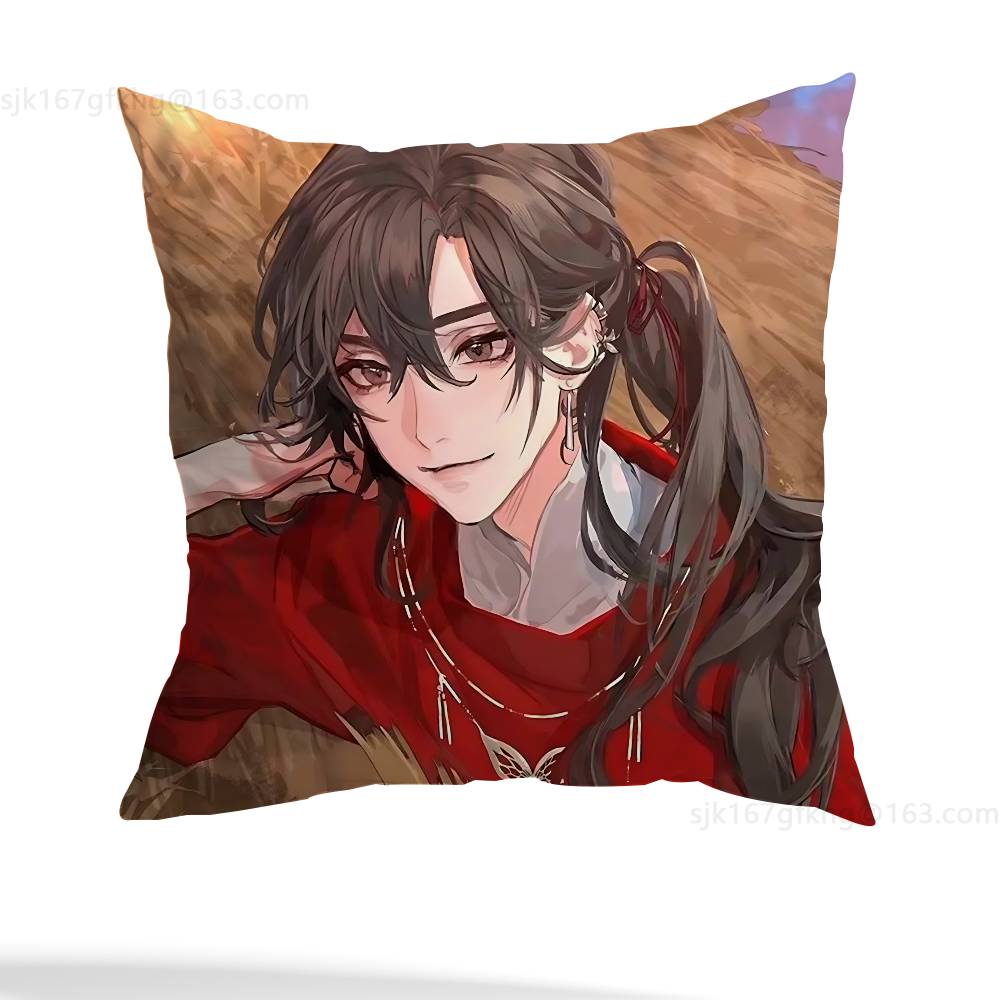 Anime Tian Guan Ci Fu Pillow Case Square Double-Sided Printing Short Plush Sofa Cushion Cover Bedroom Bedside Pillow