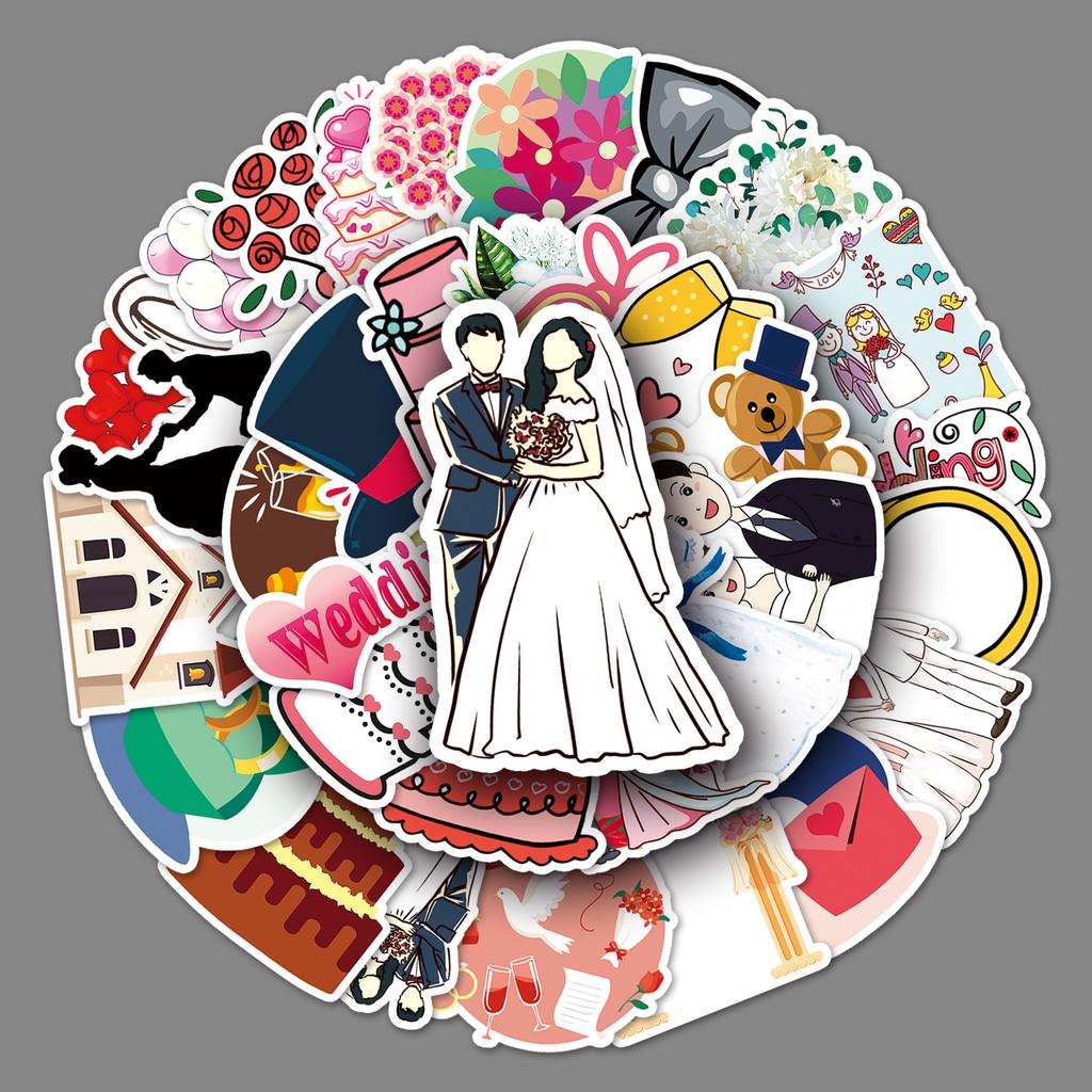 50 Wedding Doodle Cartoon Fresh Ins Style Korean Guka Manual DIY Skateboard Suitcase Stickers Waterproof