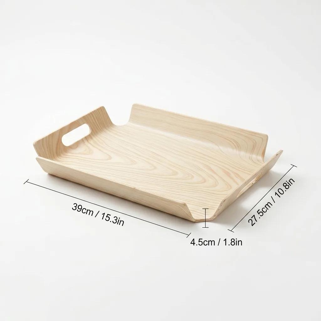 Wood Grain Plastic Serving Tray with Handles Rectangular Food Breakfast Tea Coffee Tray Kitchen Organizers Perfume Storage Tray
