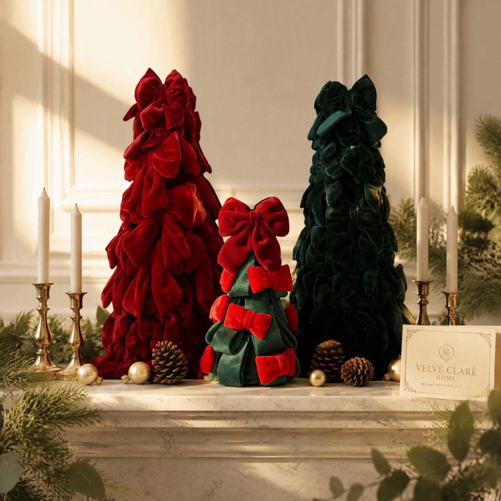 Handmade Craft Hanging Pendant Velvet Bow Christmas Tree Decor Christmas Ornament Home Decor