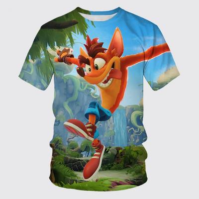 Crash Bandicoot - Dětské 3D tištěné tričko, Ležérní sportovní top, Kreslené letní módní tričko s kulatým výstřihem a krátkým rukávem
