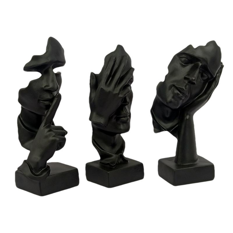 Black Thinker Statue 3pcs Modern Home Collection Statues Abstract Facial Art Resin Ladies Thinker Figurines Set For Living Room