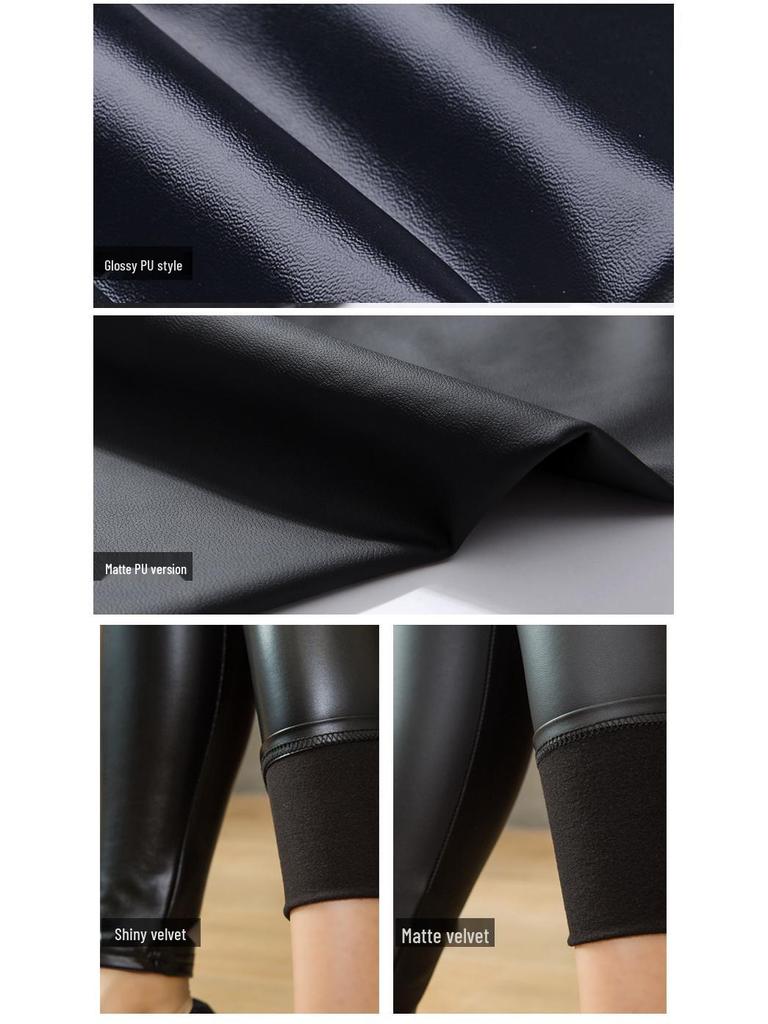 Damen High Waist PU Leder Skinny Hose - Glänzend Matt, Hüftlift, Plus Samt, Herbst/Winter Leggings