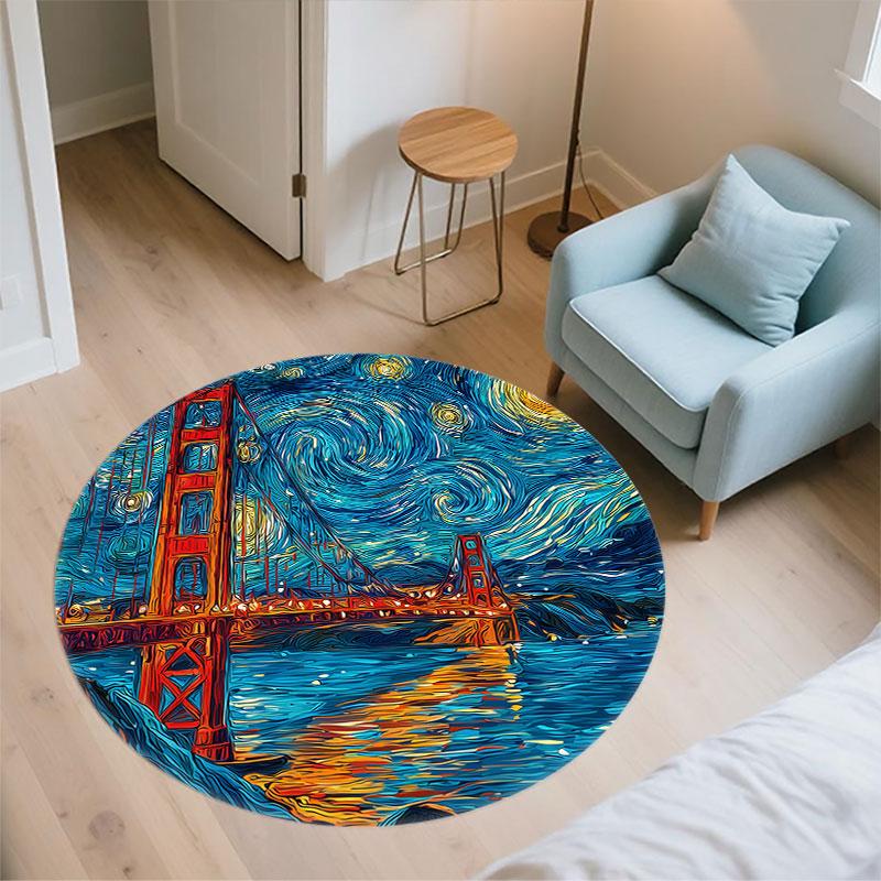 Architecture pattern round rug,Carpet Rug for Living Room Bedroom Playroom ,Non-slip Floor Mat,Holiday Gifts and Birthday Gifts.