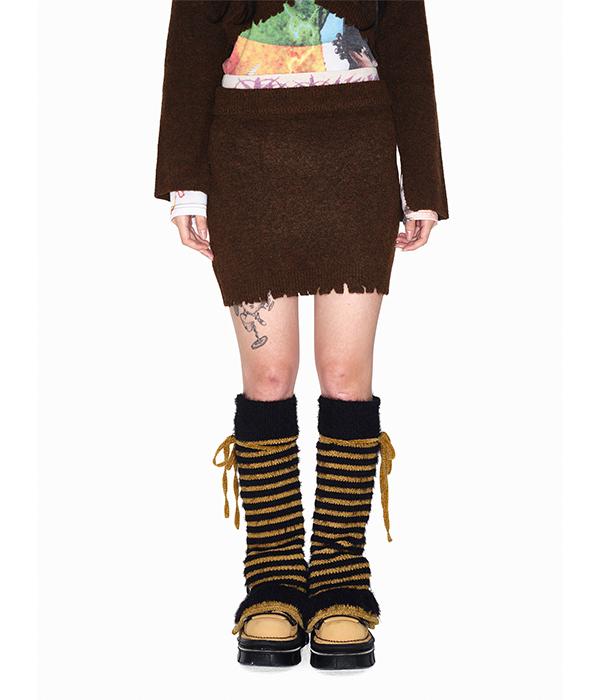 Youth Bath Damage Band Mini Skirt_Brown