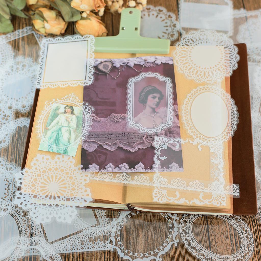 30PCS White Lace Stationery Stickers Decorative Phone Case Cute DIY Stickers for Diary Girls Art Craft Scrapbooking Card