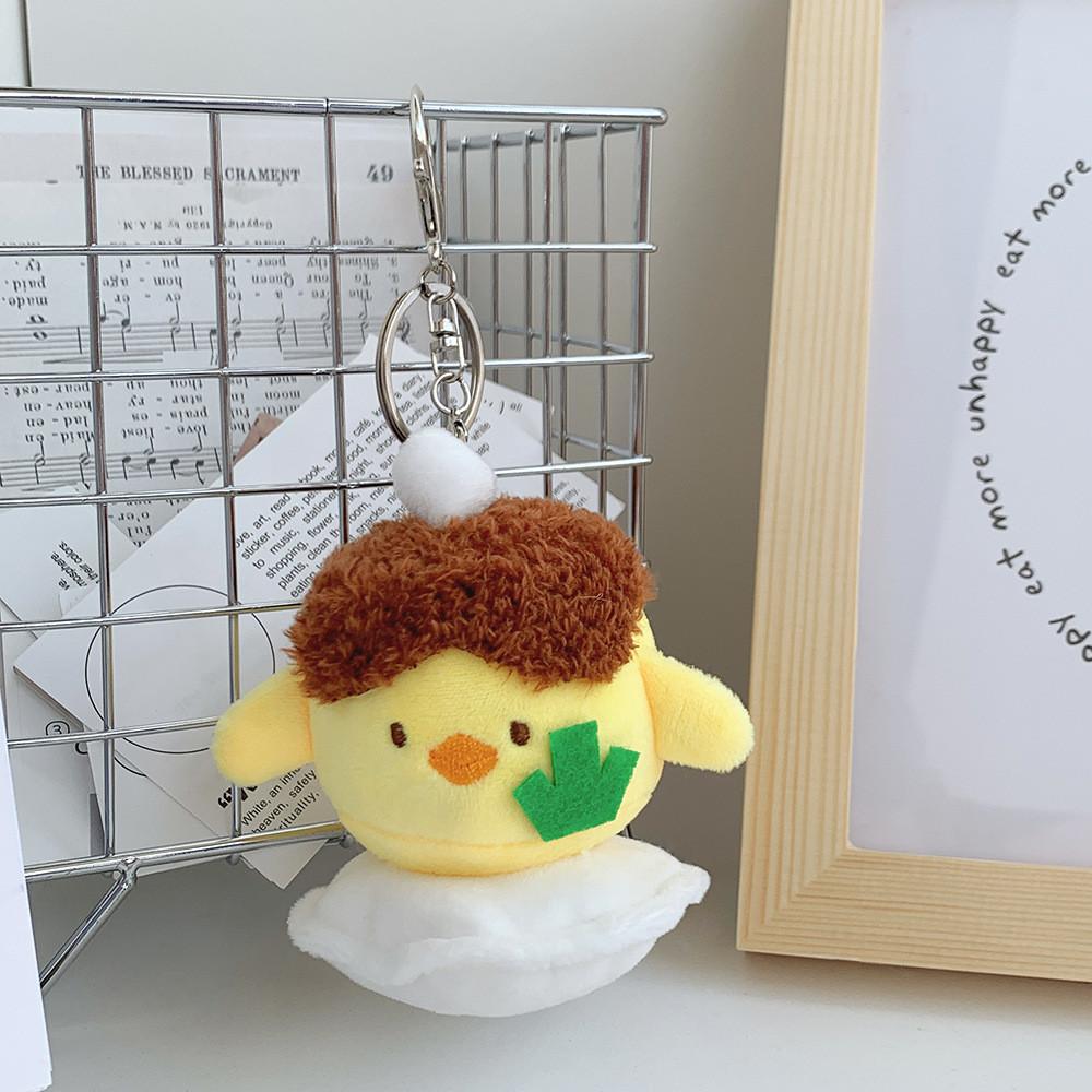 

Soft Plush Chick Keychain With Strawberry Cake And Cheese Bag Charm For Girls Yellow Cheese