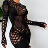 Sexy Hip Skirt, Sexy Underwear, One-piece Hollowed-out Tight-fitting Perspective Long-sleeved Mesh