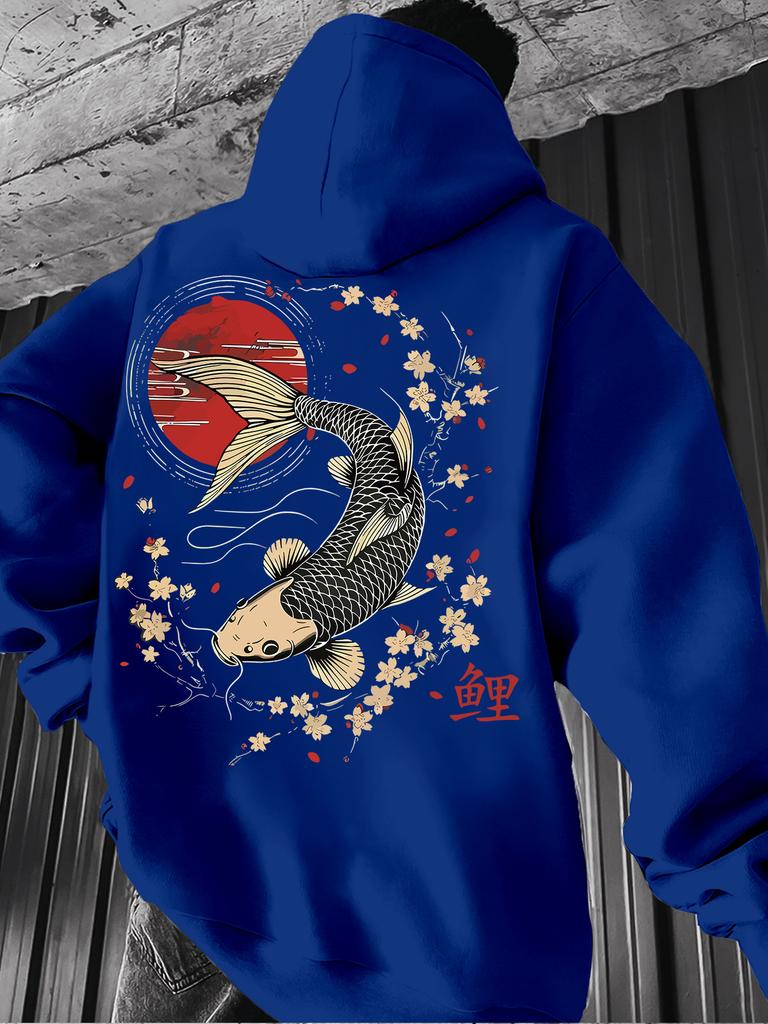 Felpa Sportiva Hip Hop alla Moda per Bambini, artwork di carpa orientale, silhouette rilassata per l'uso quotidiano di ragazzi e ragazze.
