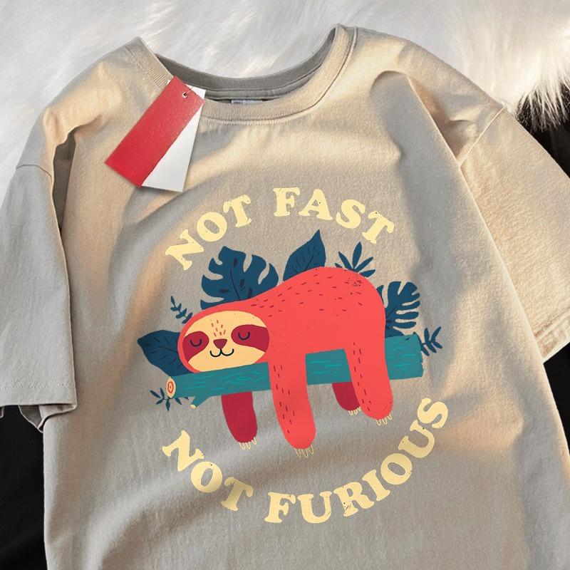 Nicht schnell Nicht wütend Süßes Faultier Herren T-Shirts Hip Hop Rundhals Kurzarm Sommer Baumwoll Tops Lässig Schweiß Übergröße T-Shirts