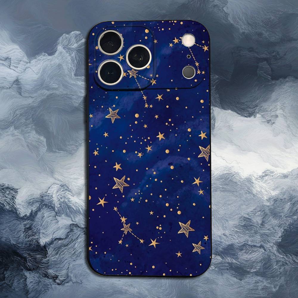 Starry Night Constellations Case For iPhone 12,14,15,16,17,13,11,X,Mini,Plus,Pro Max,8,7,XR,SE,XS,Soft Silicone Black