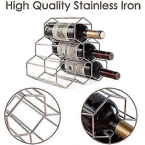 Countertop Wine Rack - 6 Bottle Holder For Wine Storage, Freestanding Wine Rack For Wine Cellar Bar Cabinet Gold