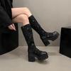 Middle Heel Zip Mesh Fabric Long Sleeved Women's Boots Shoes for Women 2025 New Fashion Summer Breathable Mature Women's Boots