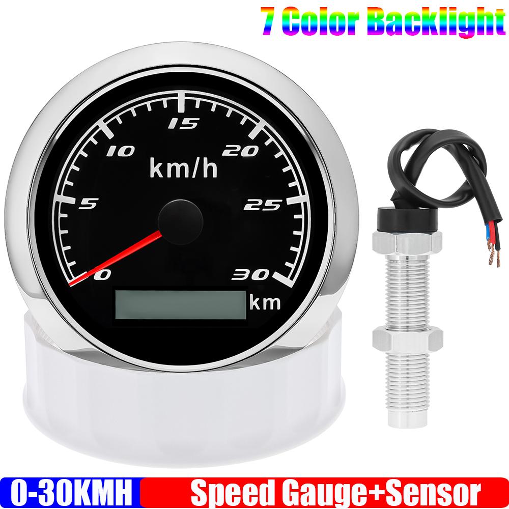 85mm Analog Pulse Speedometer Gauge with Holzer Sensor 7 Color Light Speed Meter Pulse Signal for Car Boat Marine 12V 24V