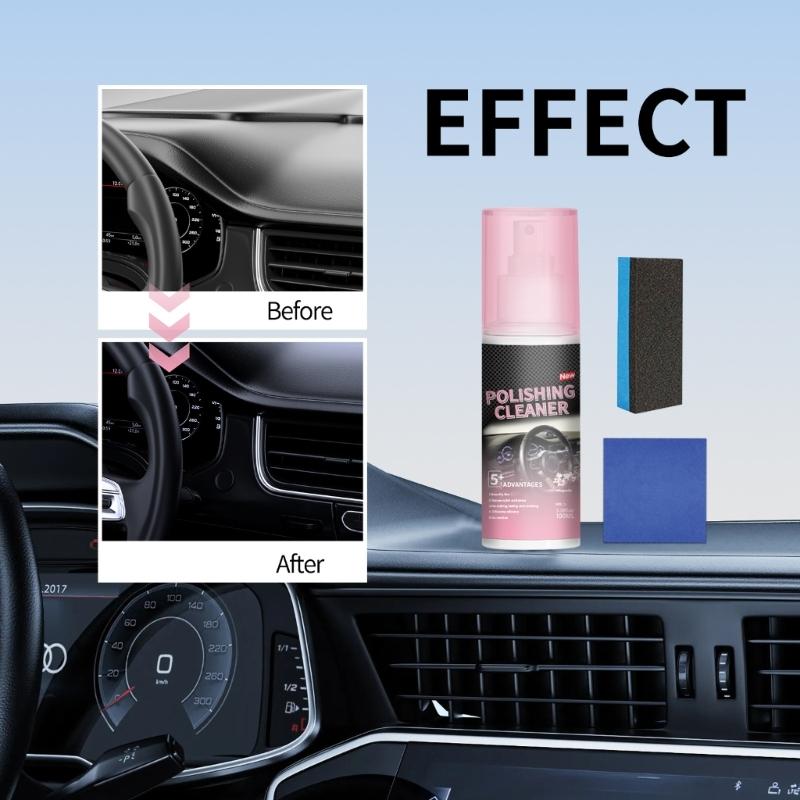 100ml Interior Polish Detailer Dashboard Polishing Cleaner Multipurpose Car Cleaner with Sponge & Wipe Detailing Cleaner