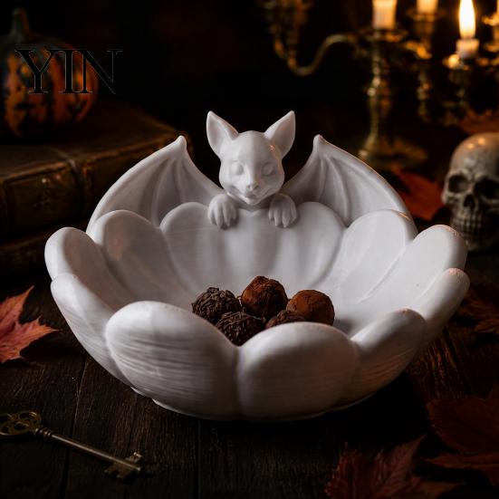 Bat Shape Snack Tray Halloween Candy Dish, 3D Printed Matte White PLA Unique Gift for Friends Bowl, Gothic Table Ornament Entryway And Coffee