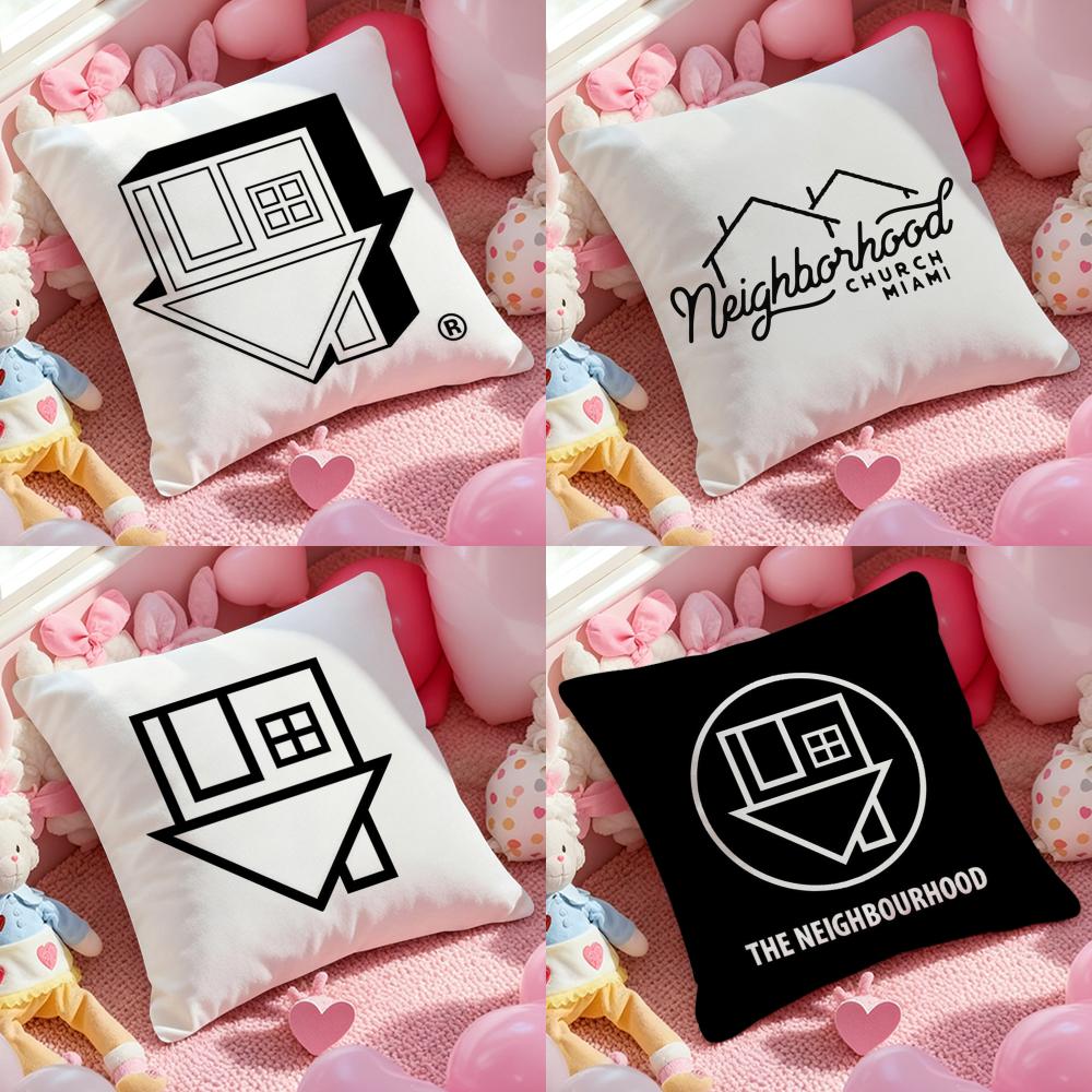 LOGO Design N-Neighborhood Cushion Cover Anti-dustmite Pillowcase Invisible Zipper Silky Short Plush Sofa Cushion Cover