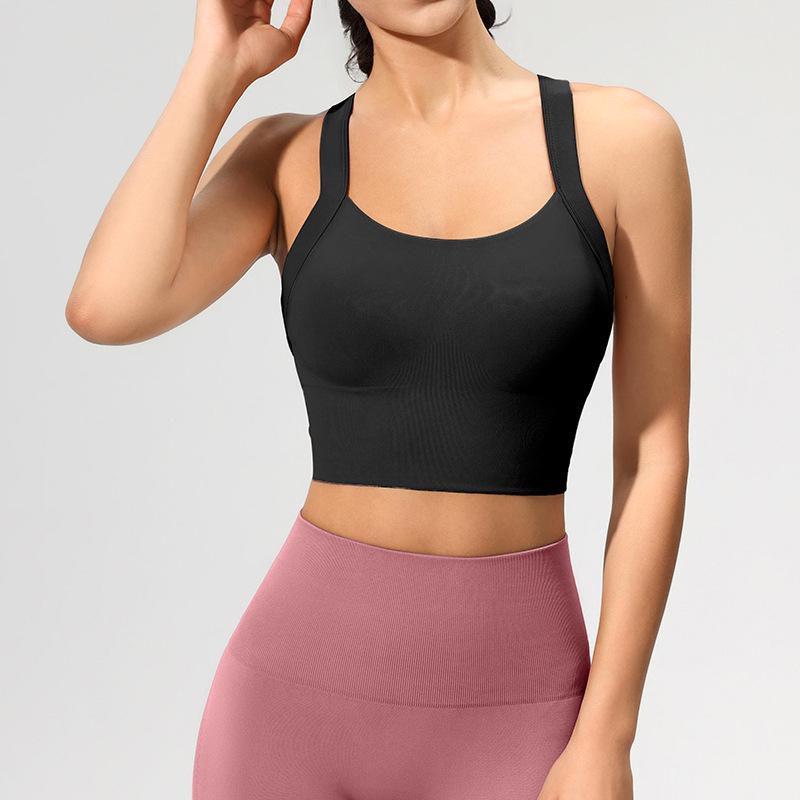 

Женский ударопрочный бюстгальтер для йоги с четырехрядной двойной застежкой и фиксированными чашками для высокоинтенсивных тренировок L