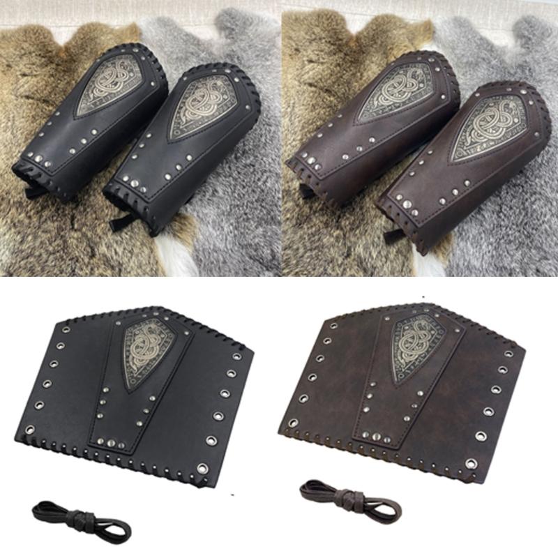 Halloween Medieval Arm Bracer with Embossed Pattern Adult Role Play Renaissances Pirate Knight PU Pirate Wristband