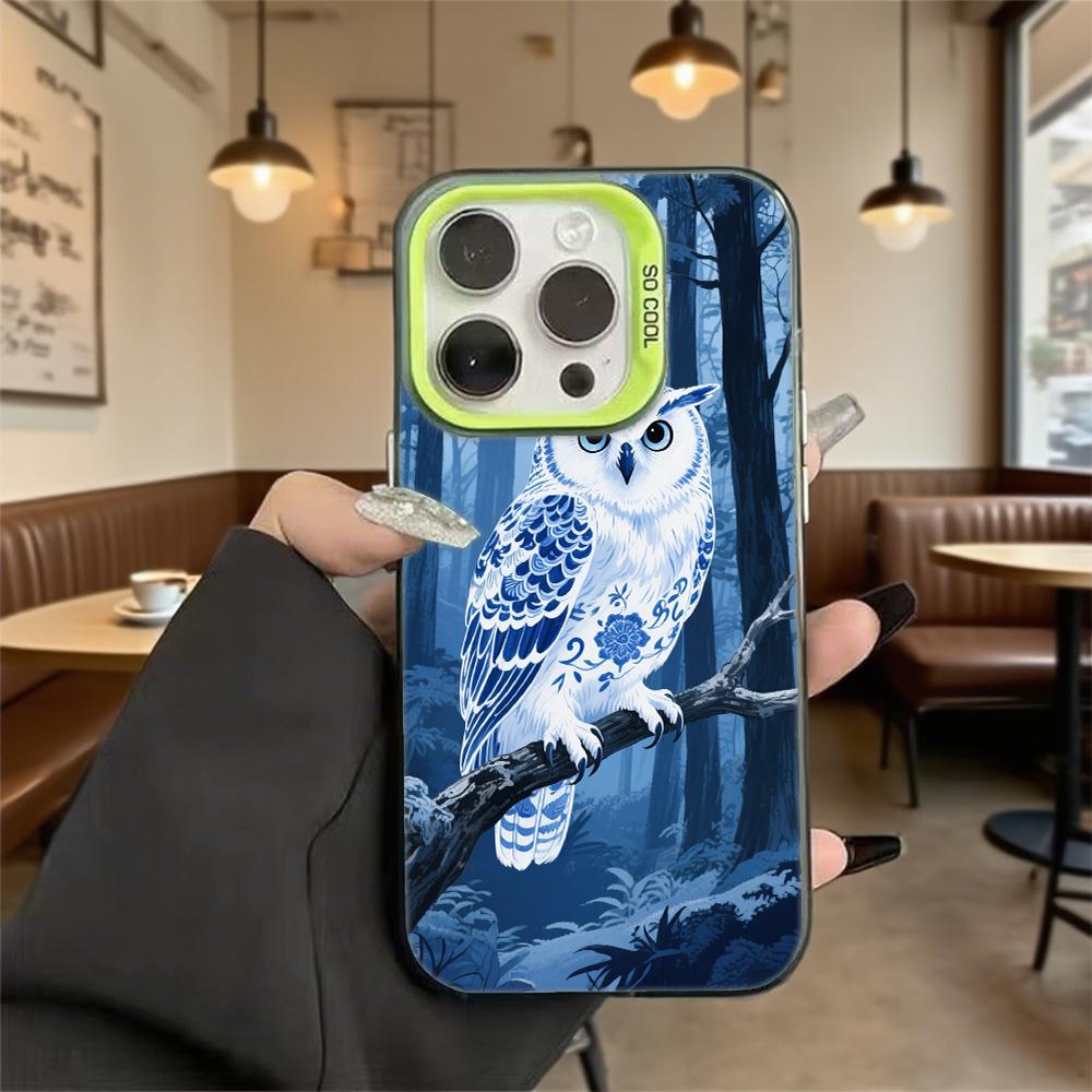 Сине-белый фарфоровый филин в лесу Жесткий чехол для телефона для Iphone 16 15 14 13 12 11 Pro Max Mini Ударопрочный защитный чехол iPhone XS Max
