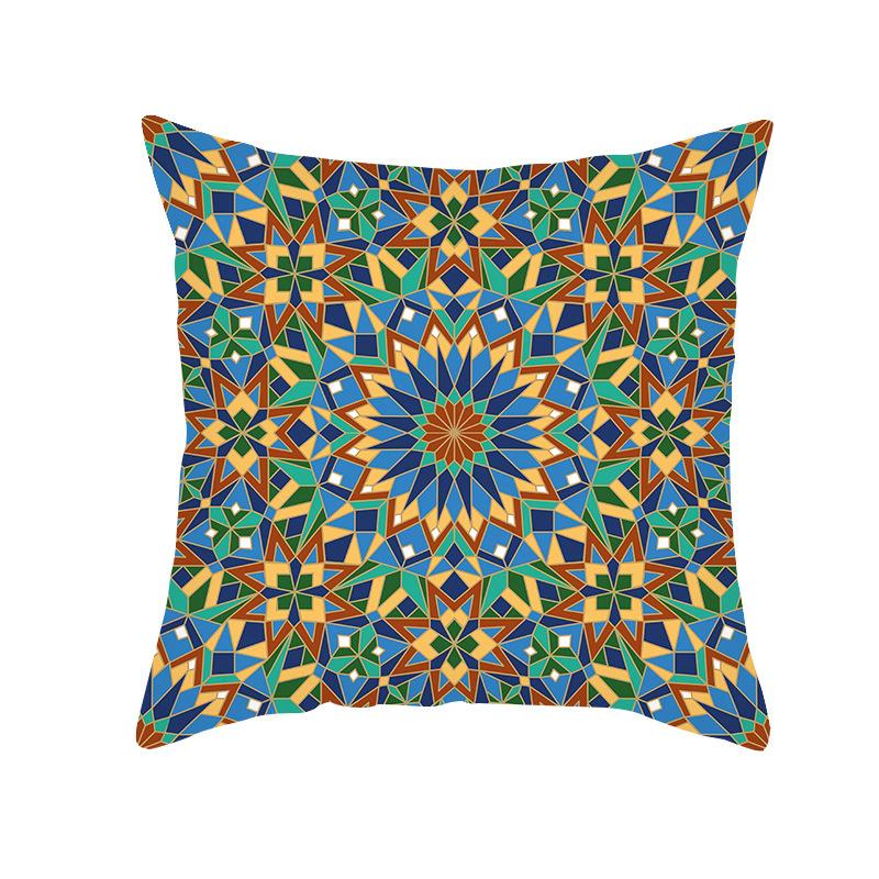 Bohemian Printed Peach Skin Velvet Pillow Cover Colorful Geometric Abstract Ethnic Style Pillow Cover