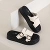 Modische CRLAYDK Damen Plateau-Sandalen mit Fußgewölbeunterstützung, verstellbarer Schnalle, Outdoor-Strand-Slipper, bequeme Leder-Pantoletten mit offenem Zeh