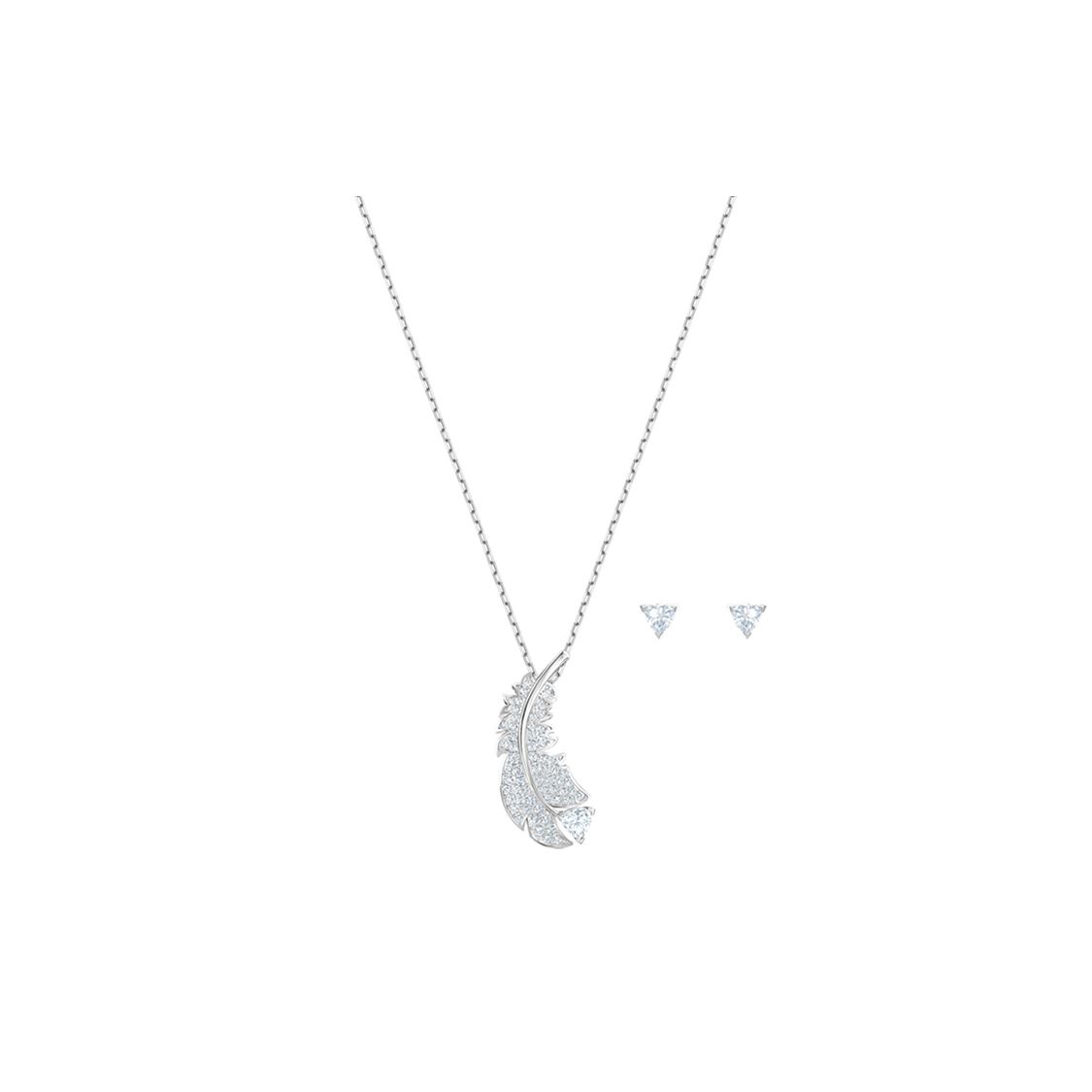 

Swarovski Feather Necklace And Earring Set Women Jewelry Silver 5506758 Pink Bowknot Box