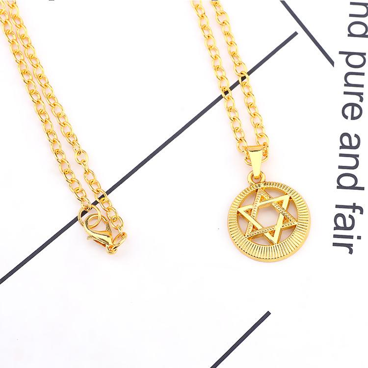 Alloy Round Hexagram Necklace Gold Color Sweater Chain Stylish Ornament Festival Birthday Gift