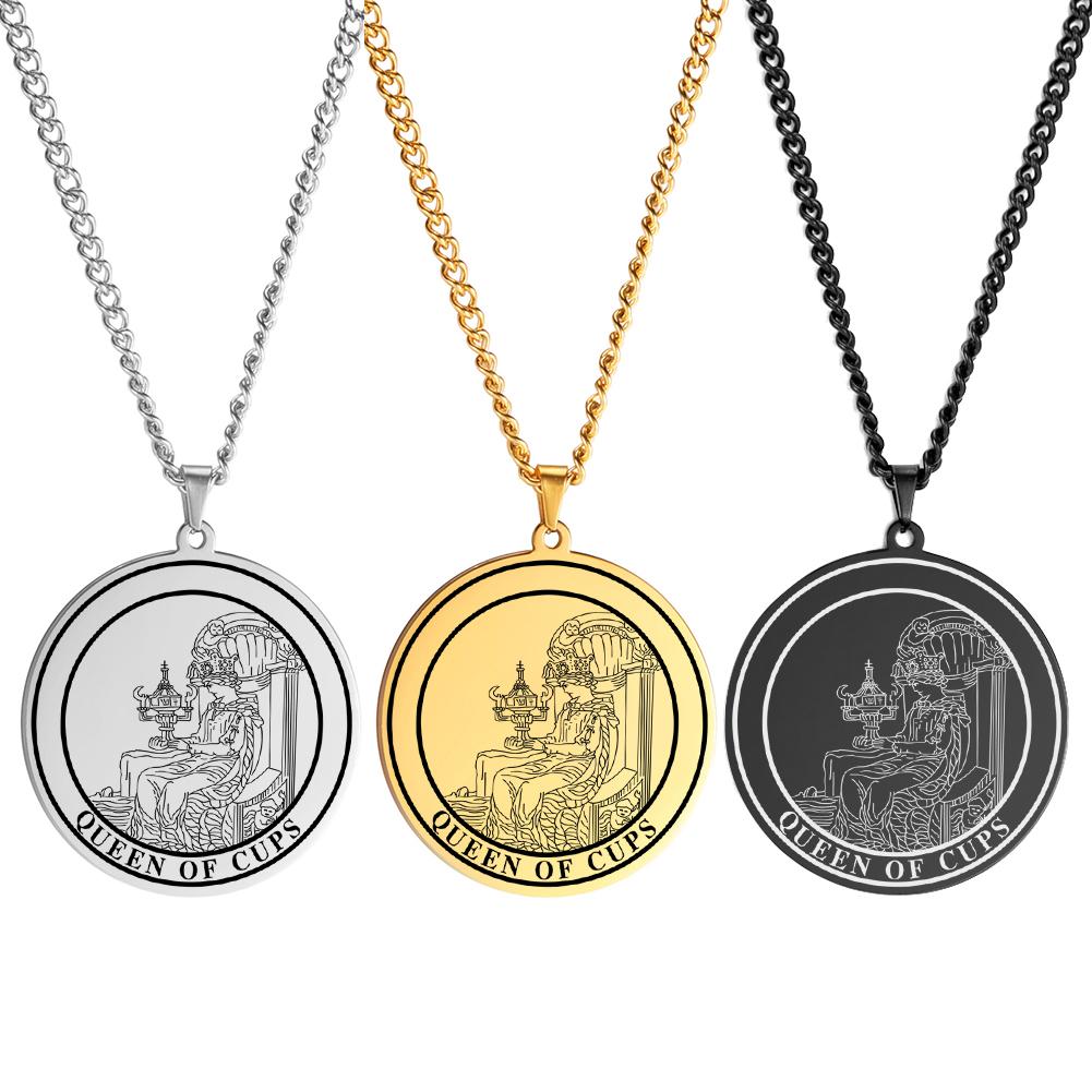 LIKGREAT Gold Color The Cups Tarot Necklace Men Stainless Steel Jewelry Minor Arcana Talisman Pendant Lucky Amulet Birthday Gift