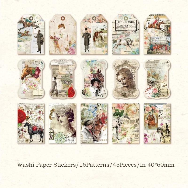 Journamm 45 buc/pachet Pachet de autocolante Srapbook Materiale vintage Decor Junk Journal DIY Album foto Colaj Jurnal Autocolant Papetarie