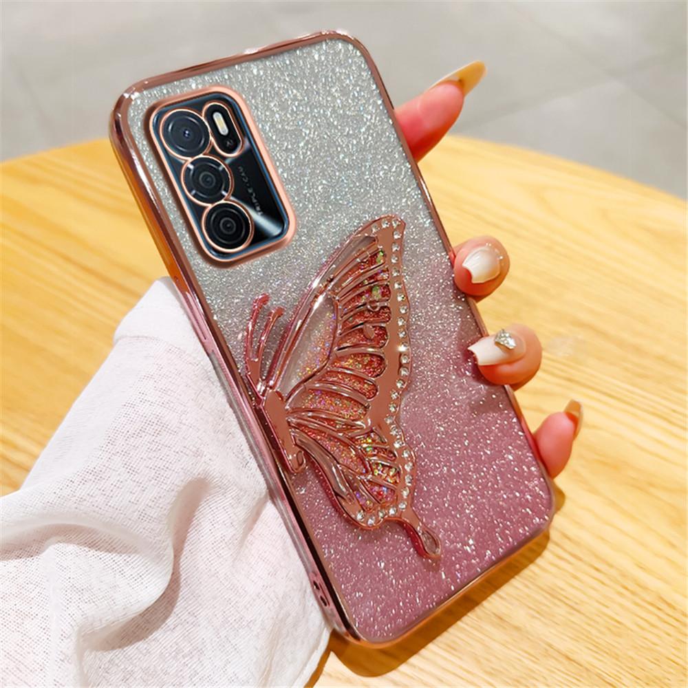 Glitter Butterfly Quicksand Plating Phone Case For OPPO A17 A16 A16S A54S A53S A91 A5 A9 A31 A53 2020 Reno 12 11 Pro 11F Cover