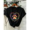 Dog Paw Print Heart Animal Lover T-Shirts Colorful Dog Paw Colorful Dog Paw Shirts Heart Anime Women's T-Shirts Short Sleeve