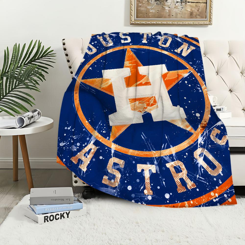Sport Team Baseball Blanket Plush Nap Sofa Rug A-Astros-ES for Living Room Warm Office Bedroom Birthday Home Travel Kid Gifts