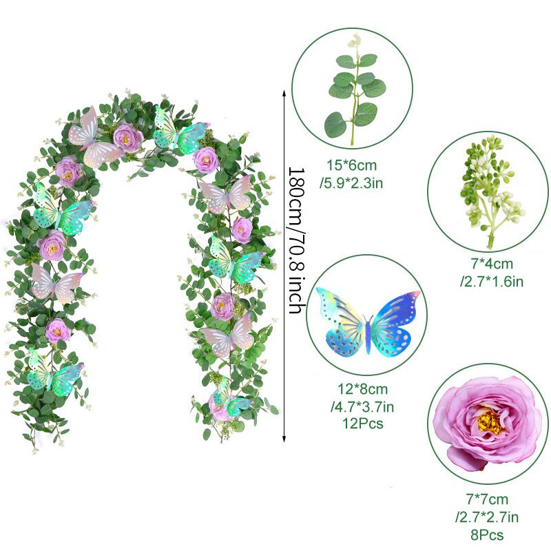 1PC Plastic Handmade Artificial Eucalyptus Leaf Vine Romantic Simulation Flower Vines Festival Laser Butterfly Home Decoration