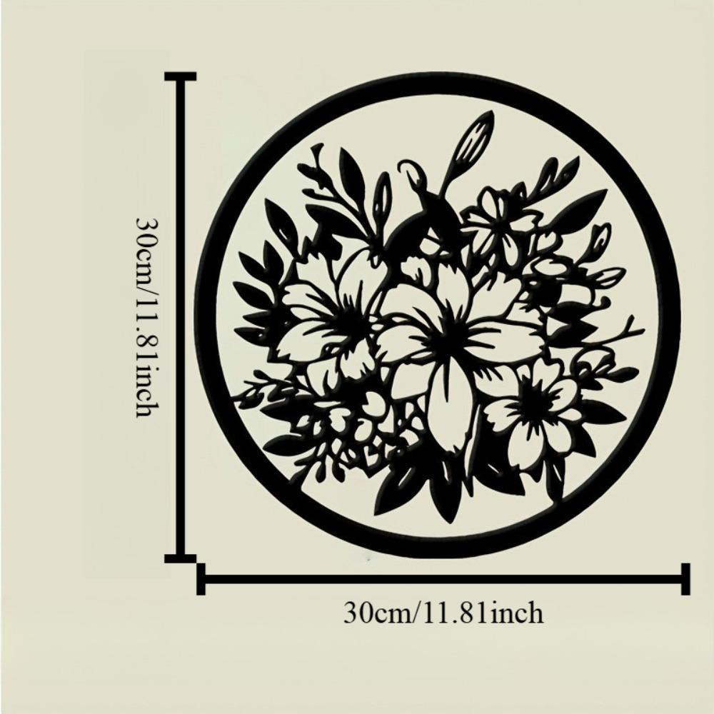 

Circular Metal Flower Bouquet Wall Art Black Line Sculpture Easter Carnival Mardi Gras Friendship Gift Patio Garden Farmhouse Decor 12in