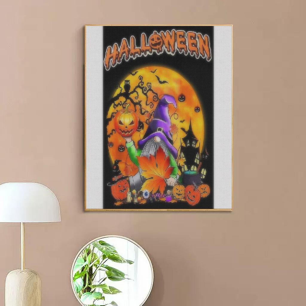 5D Diamond Painting Halloween Pumpkin Full Round Diamond Embroidery Cross Stitch Kit Cartoon Bat Mosaic Wall Decor Art 30x40cm/12x16inch