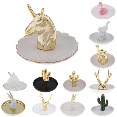 Ringhalter aus Keramik, Schmuck-Organizer, weißes Einhorn