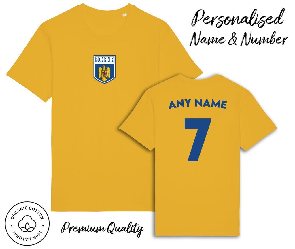 Romania Flag T-Shirt Mens Womens Tees Top 2024 Personalised Name and No Adult Baby, Football Euro