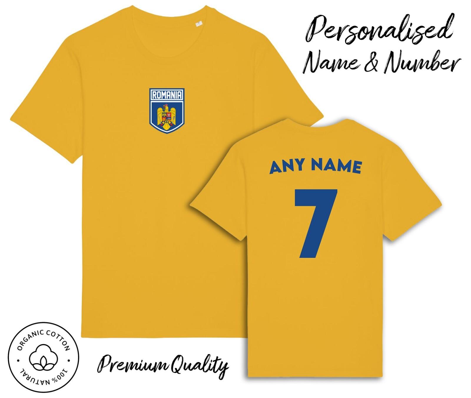 Romania Flag T-Shirt Mens Womens Tees Top 2024 Personalised Name and No Adult Baby, Football Euro XL