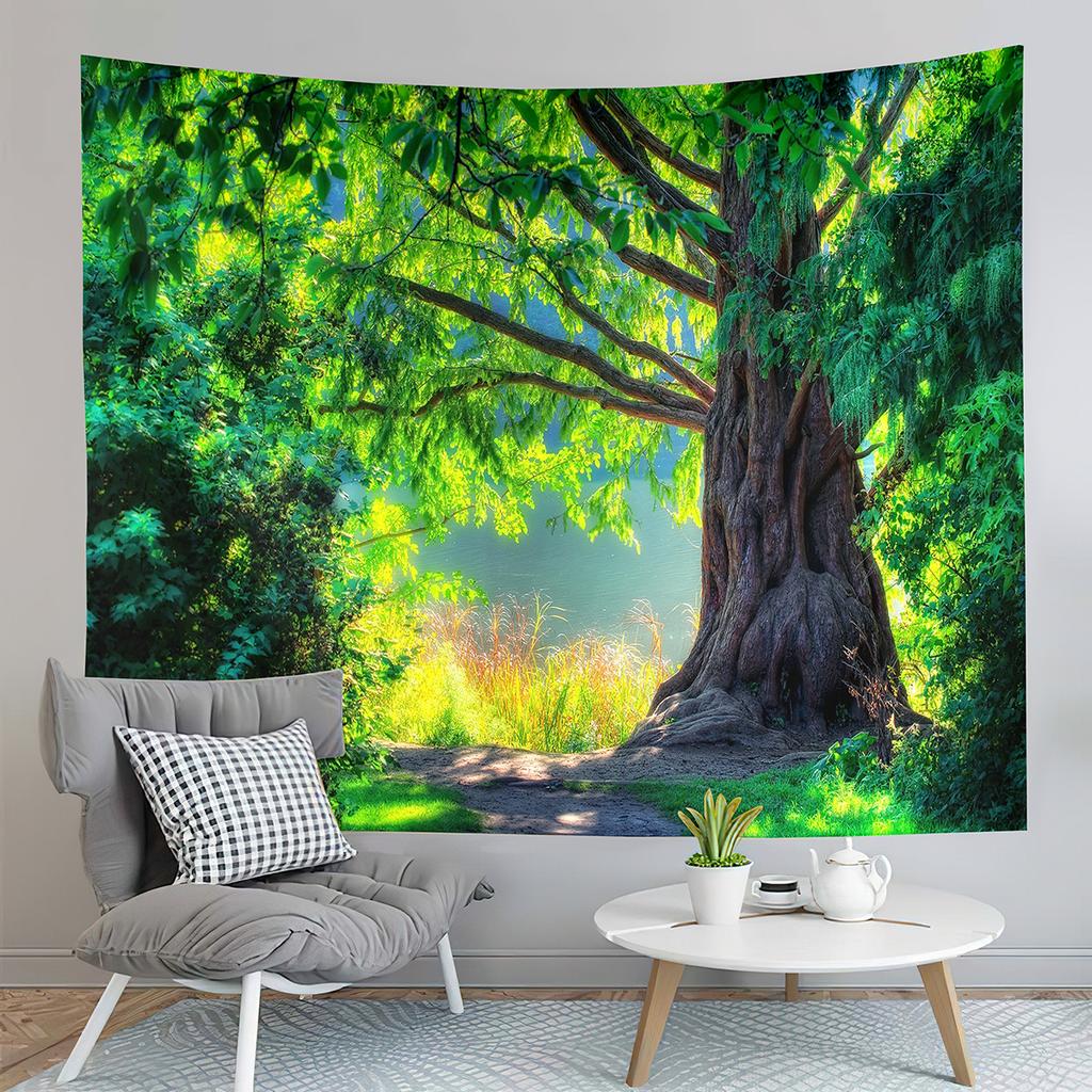 Autumn Forest Tapestry Red Fallen Leaves Tapestry Natural Scenery Tapestry Home Living Room Bedroom Dorm Decor Background Cloth