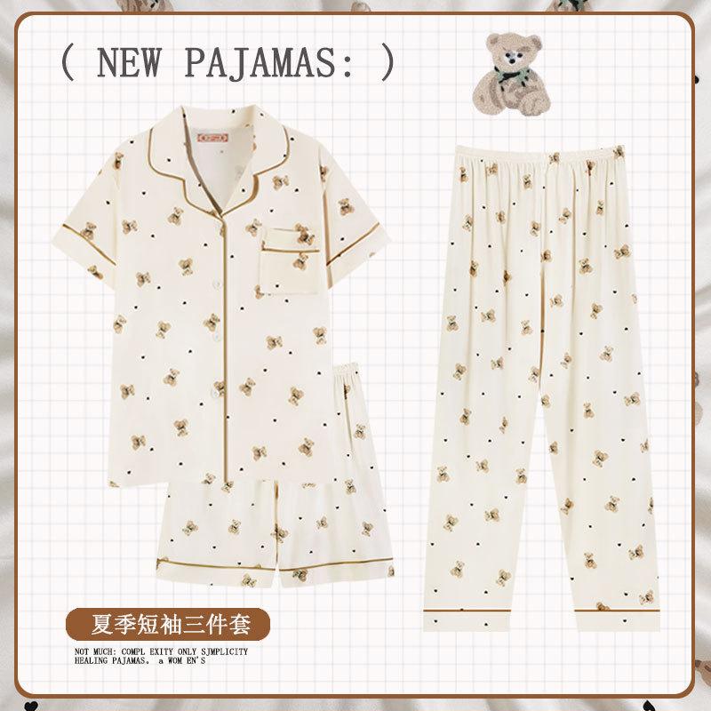 Soft Waxy Rabbit Pajamas Women's Japanese Milk Gentle and Cute Cartoon Girly Casual Short-sleeved Loungewear Three-piece Set